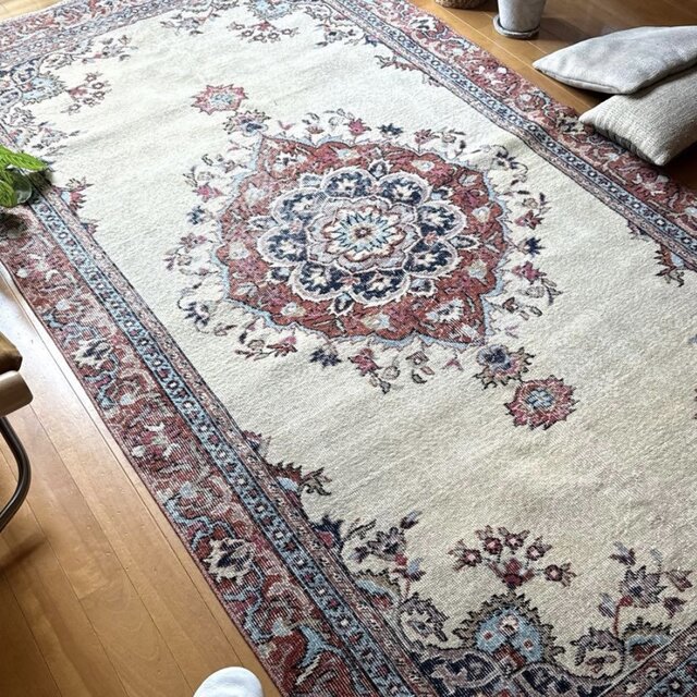 大判130×241 オフホワイト×ブラウンレッド×水色 トルコヴィンテージ