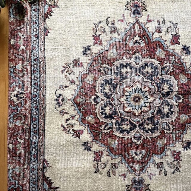 大判130×241 オフホワイト×ブラウンレッド×水色 トルコヴィンテージ