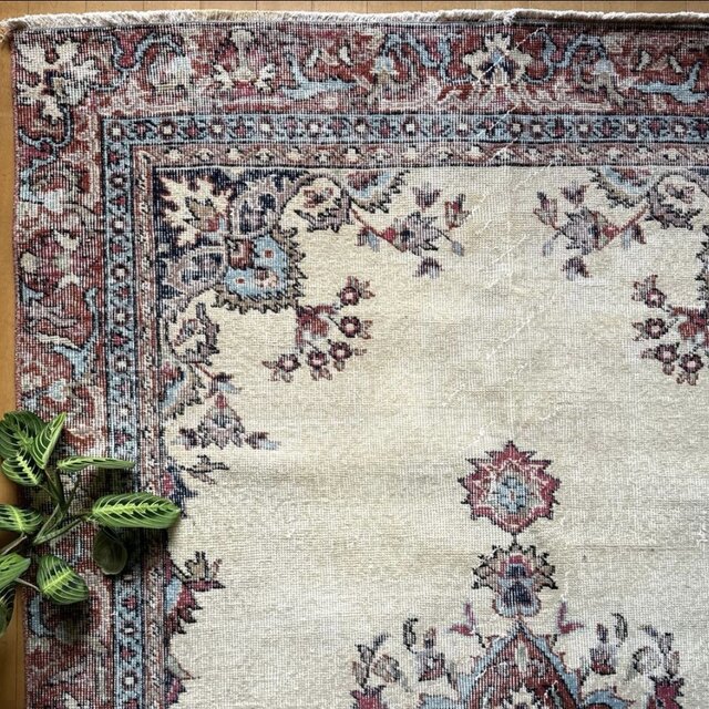 大判130×241 オフホワイト×ブラウンレッド×水色 トルコヴィンテージ