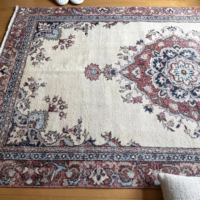 大判130×241 オフホワイト×ブラウンレッド×水色 トルコヴィンテージ