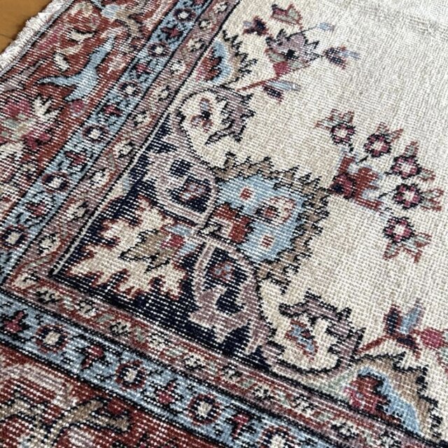 大判130×241 オフホワイト×ブラウンレッド×水色 トルコヴィンテージ