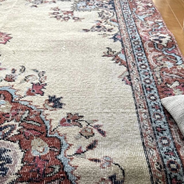 大判130×241 オフホワイト×ブラウンレッド×水色 トルコヴィンテージ