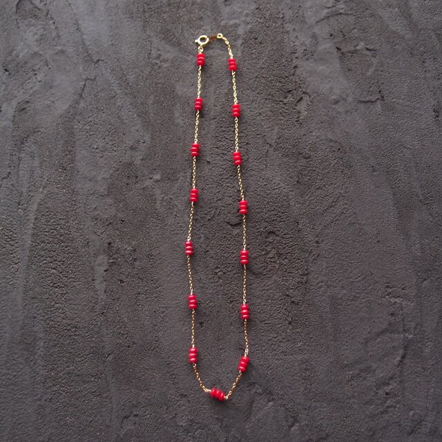 K14gf】Red Coral Station Necklace／レッドコーラル ステーション