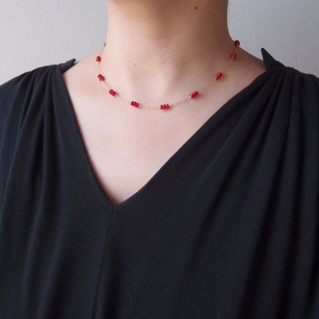 K14gf】Red Coral Station Necklace／レッドコーラル ステーション