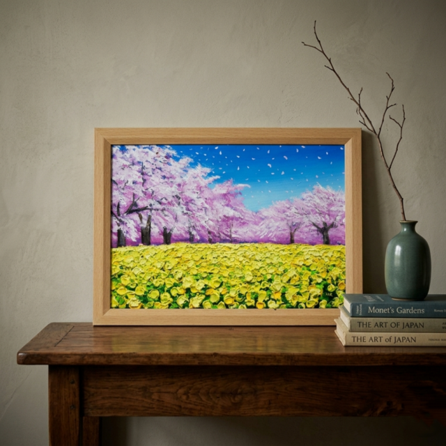 春を呼ぶ油彩画「生命の輝きと春の風」 一点物 インテリアアート