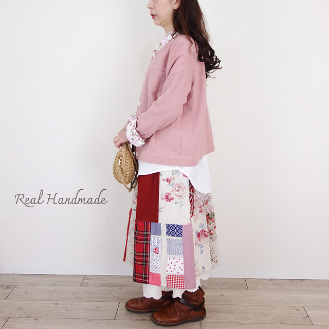 予約販売] 桜舞う刺繍襟と淡色チュールレースのダブルガーゼドロップ