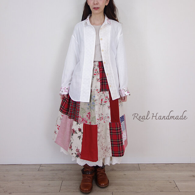 予約販売] 桜舞う刺繍襟と淡色チュールレースのダブルガーゼドロップ