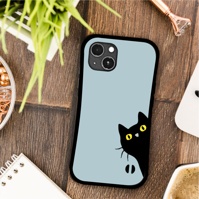 黒猫 の イラスト 耐衝撃 グリップケース iPhoneケース | iichi 日々の