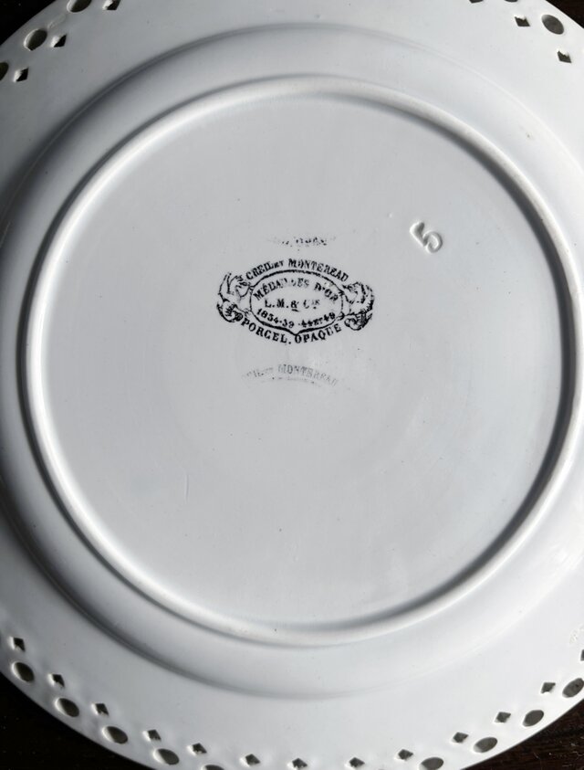 Creil & Montereau クレイユモントロー 平皿 レース レリーフ フランス