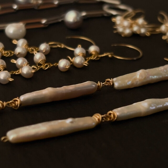 k14gf製】Freshwater Stick Pearl Pierced Earrings 【Gift Box