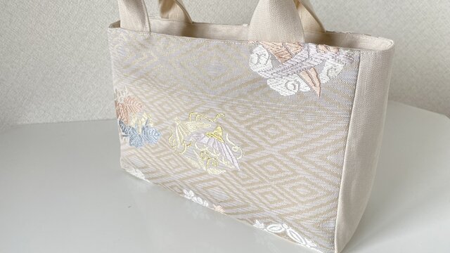大きいサイズ　トートバッグ　華やか 花柄刺繍 和装バッグ 帯リメイク b9453f61514ca793c3fc43593800bc