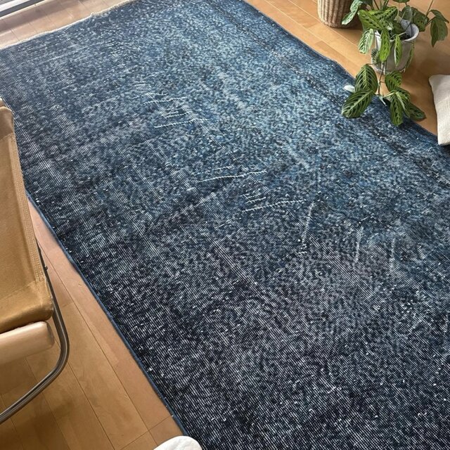 111×200 藍色ブルーオーバーダイ 人気カラー トルコヴィンテージラグ