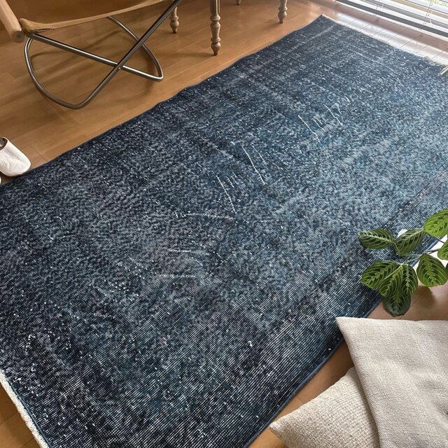 111×200 藍色ブルーオーバーダイ 人気カラー トルコヴィンテージラグ