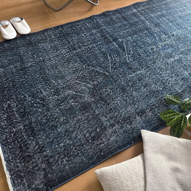 111×200 藍色ブルーオーバーダイ 人気カラー トルコヴィンテージラグ