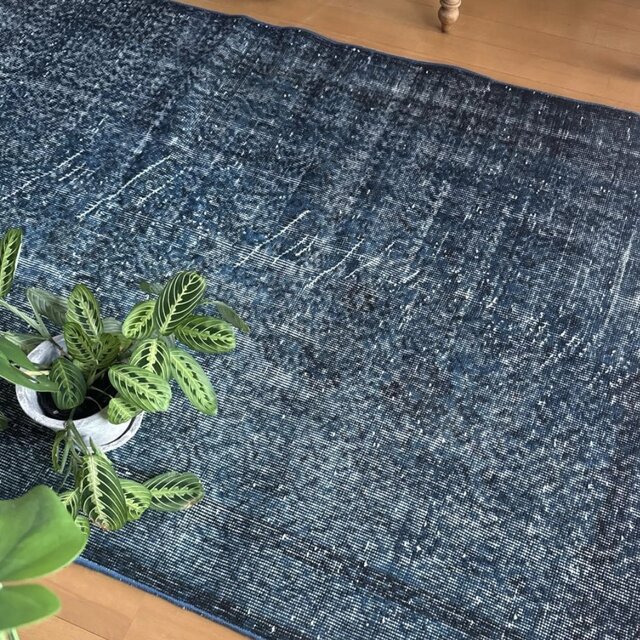 111×200 藍色ブルーオーバーダイ 人気カラー トルコヴィンテージラグ