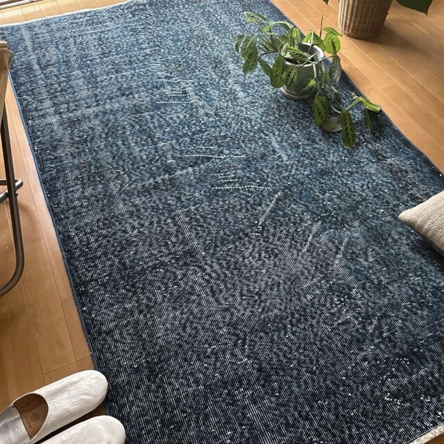 111×200 藍色ブルーオーバーダイ 人気カラー トルコヴィンテージラグ