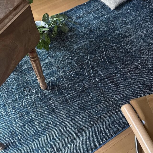 111×200 藍色ブルーオーバーダイ 人気カラー トルコヴィンテージラグ