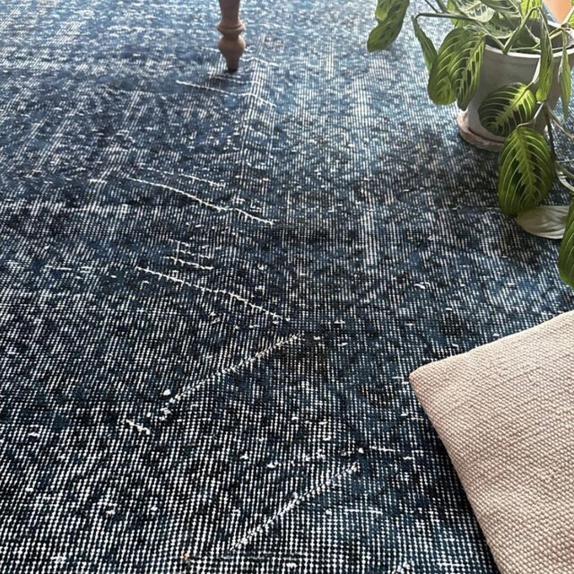 111×200 藍色ブルーオーバーダイ 人気カラー トルコヴィンテージラグ