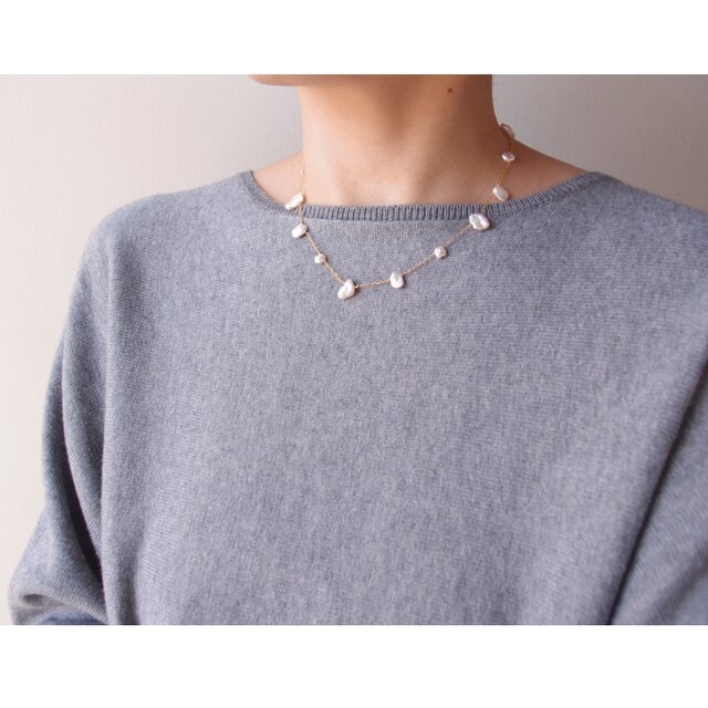 K14gf】Petal Pearls Station Necklace／ペタルパール ステーション