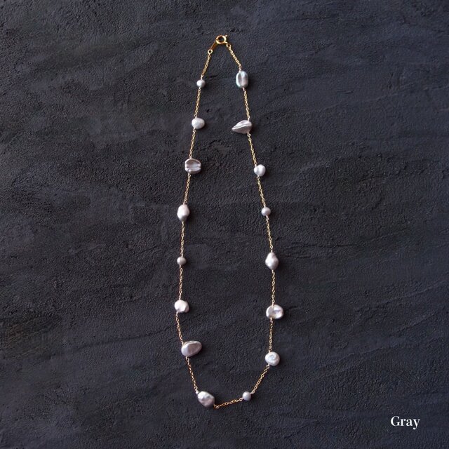 K14gf】Petal Pearls Station Necklace／ペタルパール ステーション
