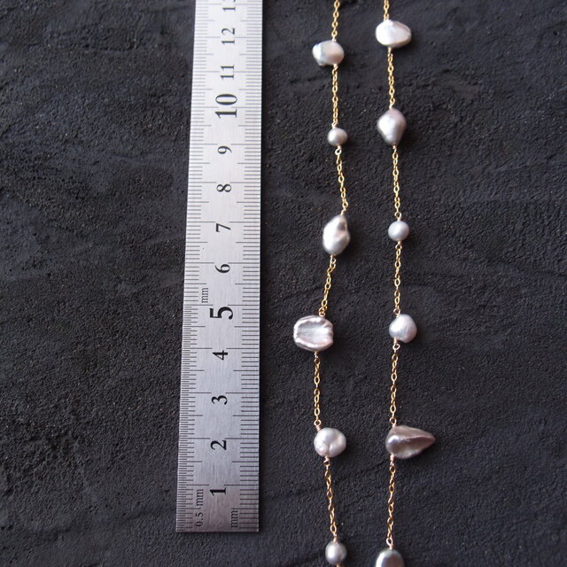 K14gf】Mixed Pearl Station Necklace／パールミックス ステーション
