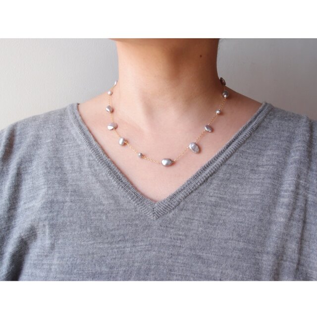 K14gf】Mixed Pearl Station Necklace／パールミックス ステーション 