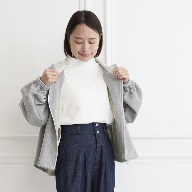 大きめフードの大人のフリル スウェットパーカー グレー 0776Grey