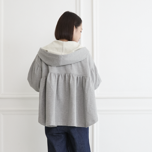 大きめフードの大人のフリル スウェットパーカー グレー 0776Grey