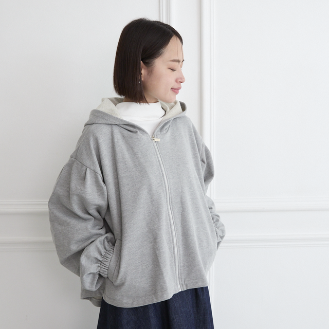 大きめフードの大人のフリル スウェットパーカー グレー 0776Grey