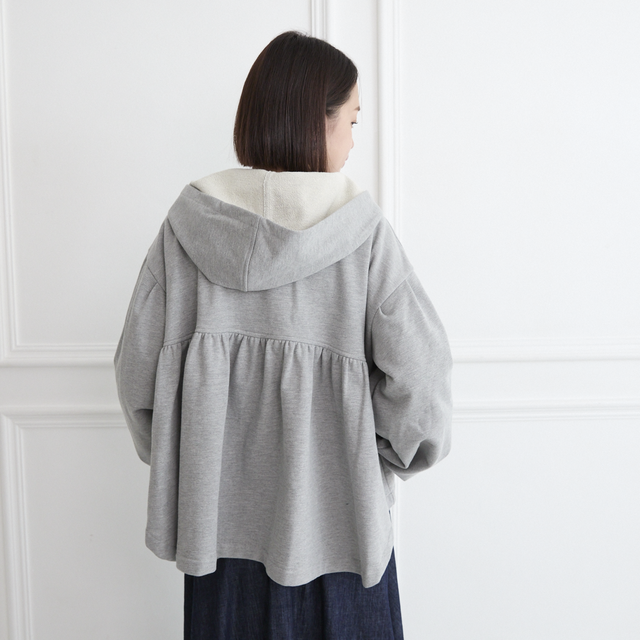 大きめフードの大人のフリル スウェットパーカー グレー 0776Grey