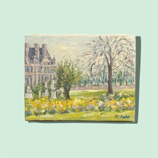 パリを散歩(油絵0号、原画、春、キャンバス、フランス) | iichi 日々の