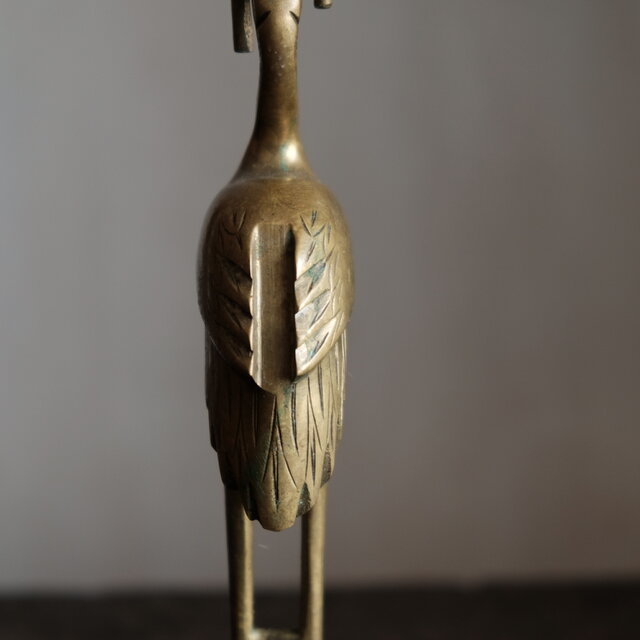 鶴と亀◇金属製三本脚蝋立て 火立て 真鍮 古民家 古道具 インテリア