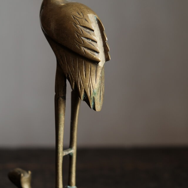 鶴と亀◇金属製三本脚蝋立て 火立て 真鍮 古民家 古道具 インテリア