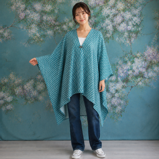 hc15 ポンチョ 着物リメイク 和モダン 洗える着物 | iichi 日々の