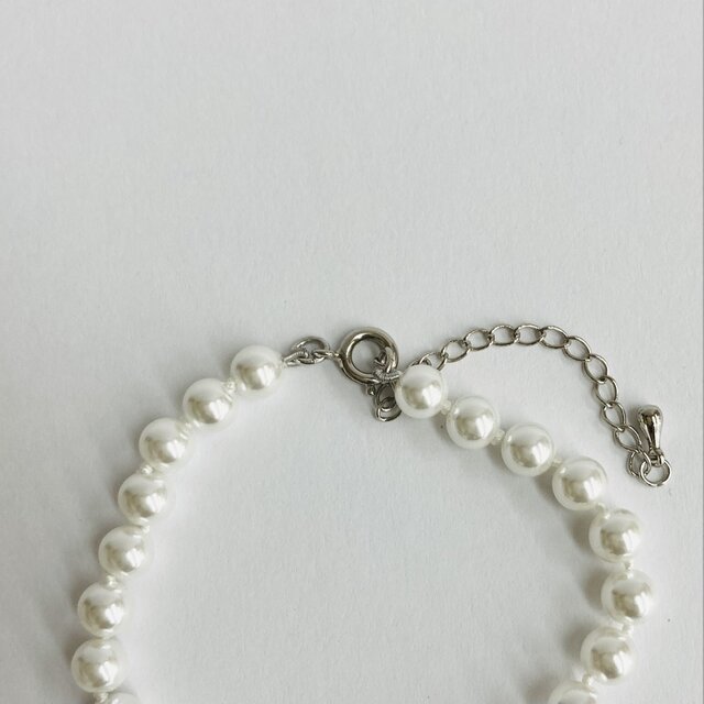 ガラスパールオールノットブレスレット/6mm約18cm+5cm/ホワイト/R/made 