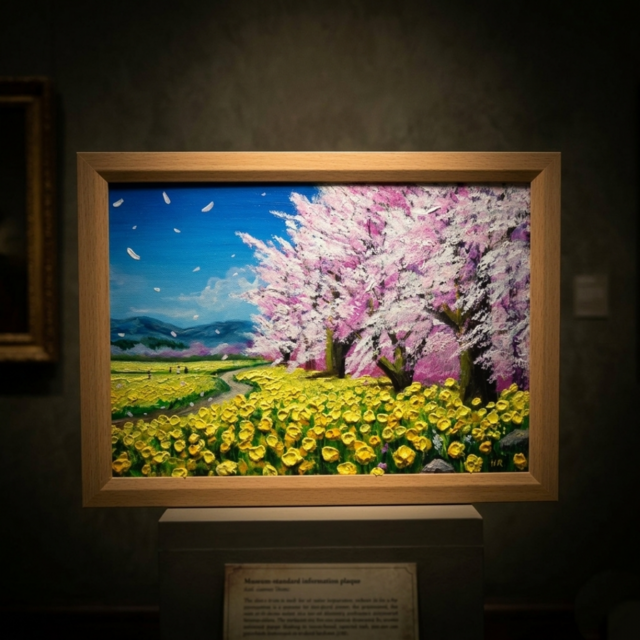 原画】油彩画「希望の花咲く春の日」 玄関やリビングを飾る花の絵