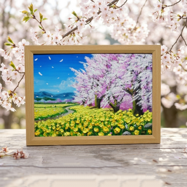 原画】油彩画「希望の花咲く春の日」 玄関やリビングを飾る花の絵