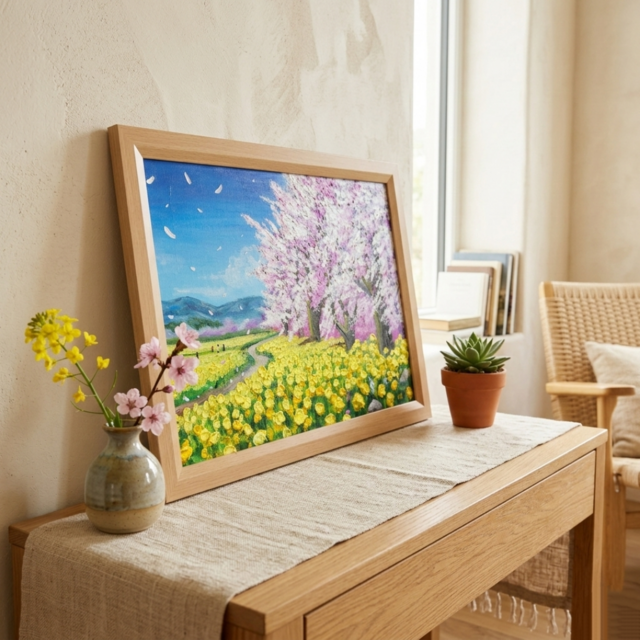 原画】油彩画「希望の花咲く春の日」 玄関やリビングを飾る花の絵