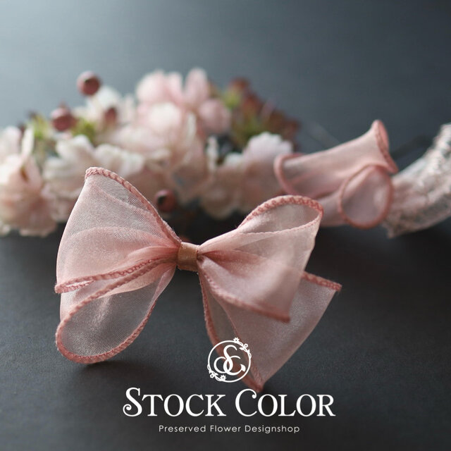 桜とリボンのヘッドドレス ヘアアクセサリー 髪飾り(ピンク