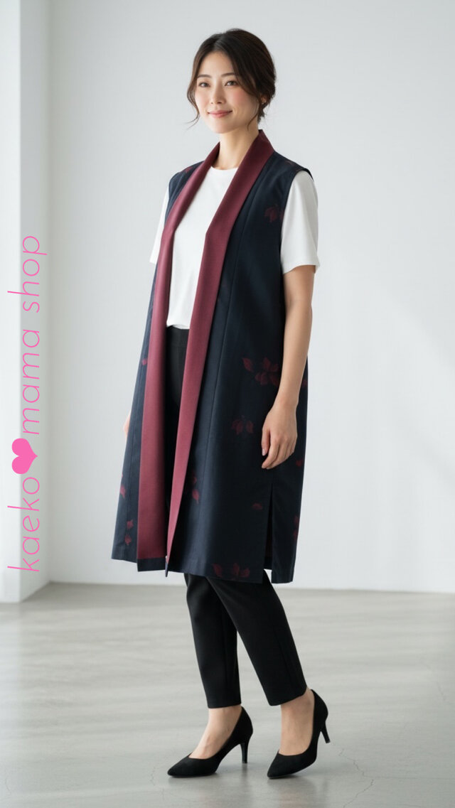 ロングジレ✿ロングベスト✿Mサイズ✿黒留袖✿紗✿和モダン（着物