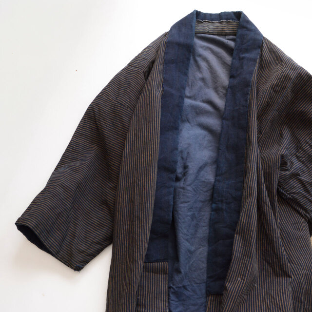 野良着 藍染縞木綿 東北 ジャパンヴィンテージ 昭和初期〜中期｜古布