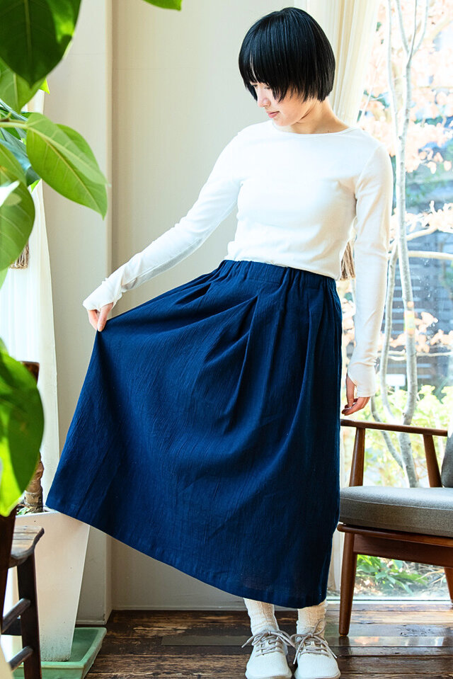 藍染】OrganicCotton楊柳生地 ロングタックスカート | iichi 日々の