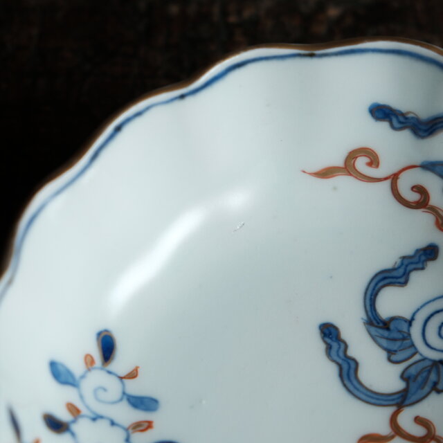 花唐草と獅子◇伊万里 染錦金彩膾皿 花唐草 青海波 深皿 骨董/antiques
