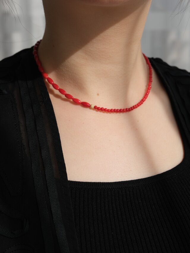 Red coral necklace：赤サンゴ ビーズネックレス ギフト 誕生石