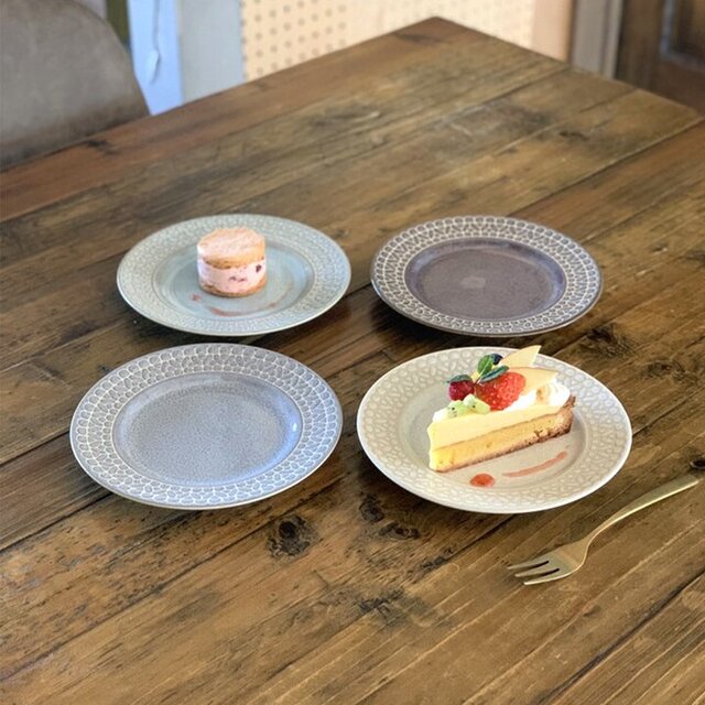 大特価】【新品】【特価】 美濃焼 レース柄 リム ケーキ皿 3枚セット