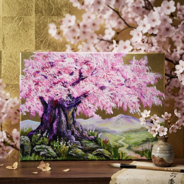 油絵 原画【千年の桜】春の風景画・桜の絵｜インテリア・絵画 | iichi