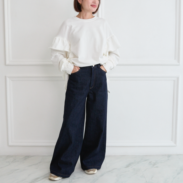 丈調整できる✨】大人のきれいめデニムワイドパンツ インディゴ 3