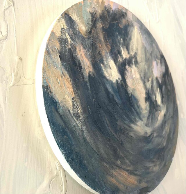絵画 『空』 油彩 原画 直径30cm 丸形キャンバス N | iichi 日々の