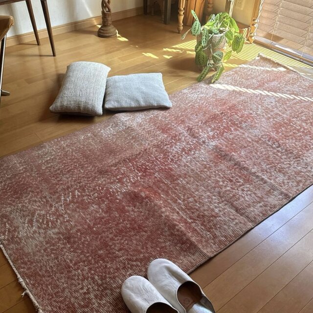 90×188.5桃カラー　春色　ワンカラーラグ　トルコヴィンテージラグ 90×188.5桃カラー 春色 ワンカラーラグ トルコヴィンテージラグ