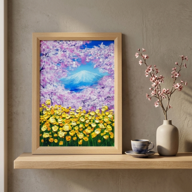 油絵【祝祭の富士】富士山 絵画 油彩画 原画 風景画｜開運 縁起物 金運